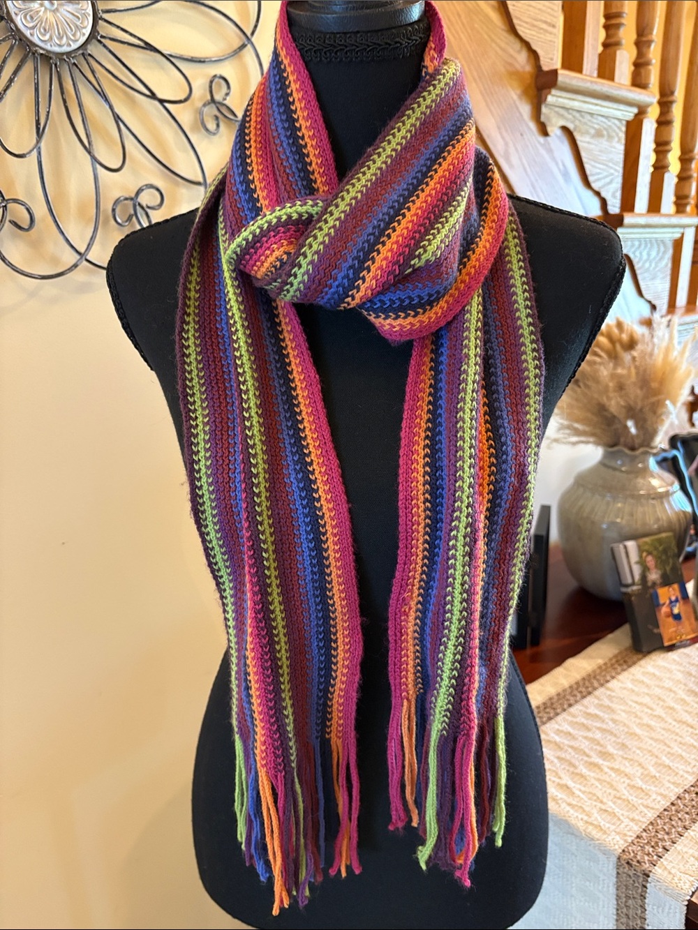 Handwoven Multicolor Striped Knit Scarf - Women’s Colorful Wrap